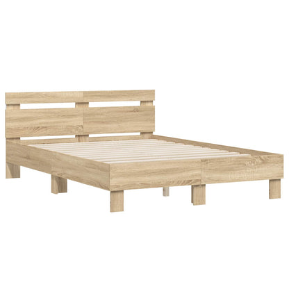 Bed Frame with LED Sonoma 137 x 190 cm Engineered Wood