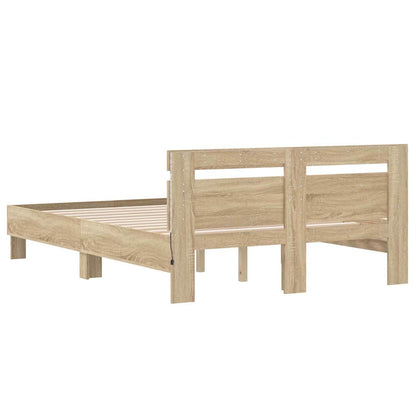 Bed Frame with LED Sonoma 137 x 190 cm Engineered Wood