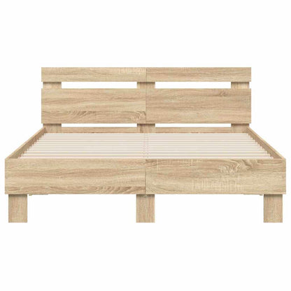 Bed Frame with LED Sonoma 137 x 190 cm Engineered Wood
