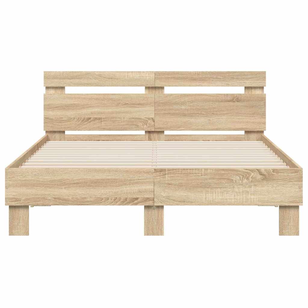 Bed Frame with Headboard Sonoma 137 x 190 cm Engineered Wood