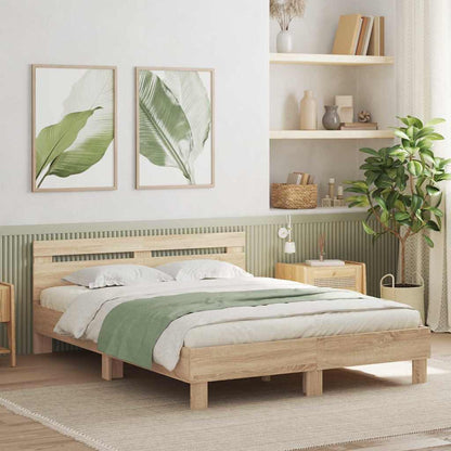 Bed Frame with LED Sonoma 152 x 203 cm Engineered Wood