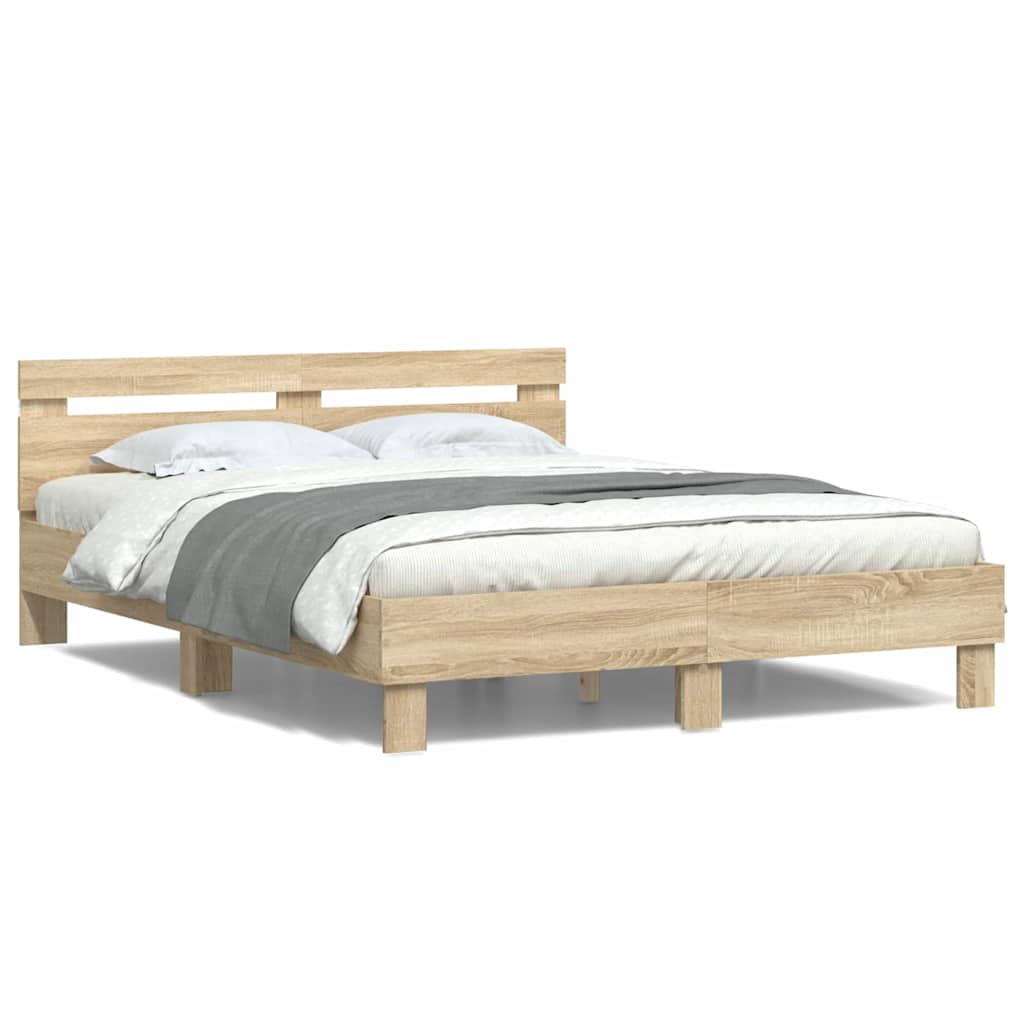 Bed Frame with LED Sonoma 152 x 203 cm Engineered Wood