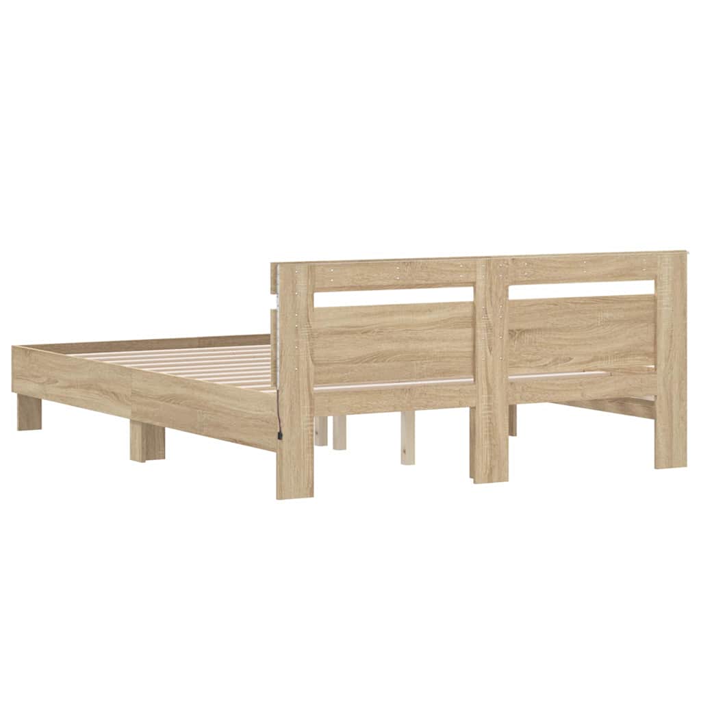 Bed Frame with LED Sonoma 152 x 203 cm Engineered Wood