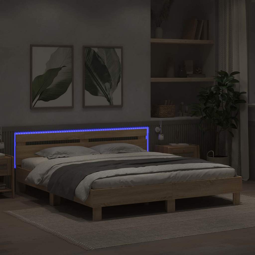 Bed Frame with LED Sonoma 193 x 203 cm Engineered Wood