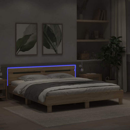 Bed Frame with LED Sonoma 193 x 203 cm Engineered Wood