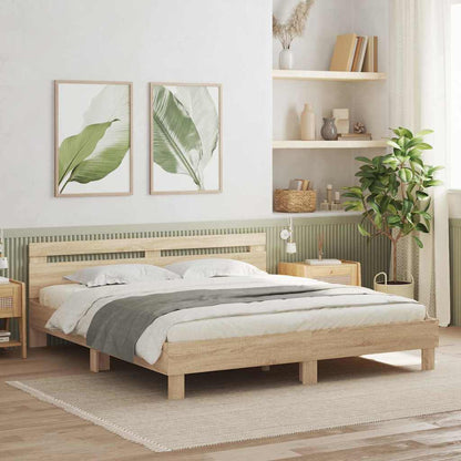 Bed Frame with LED Sonoma 193 x 203 cm Engineered Wood