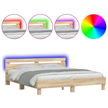 Bed Frame with LED Sonoma 193 x 203 cm Engineered Wood