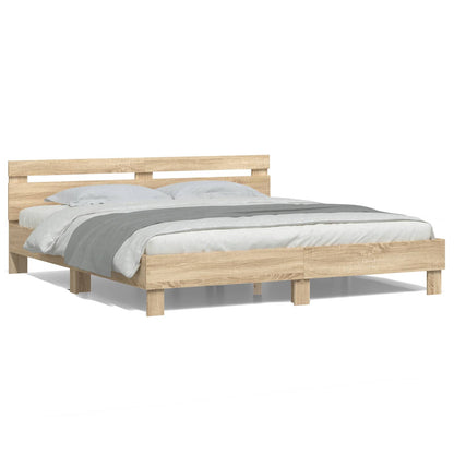 Bed Frame with LED Sonoma 193 x 203 cm Engineered Wood