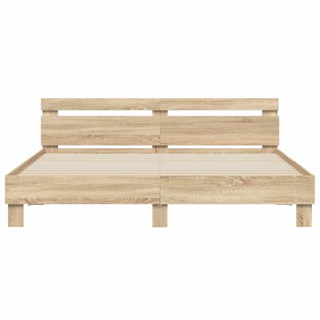 Bed Frame with LED Sonoma 193 x 203 cm Engineered Wood