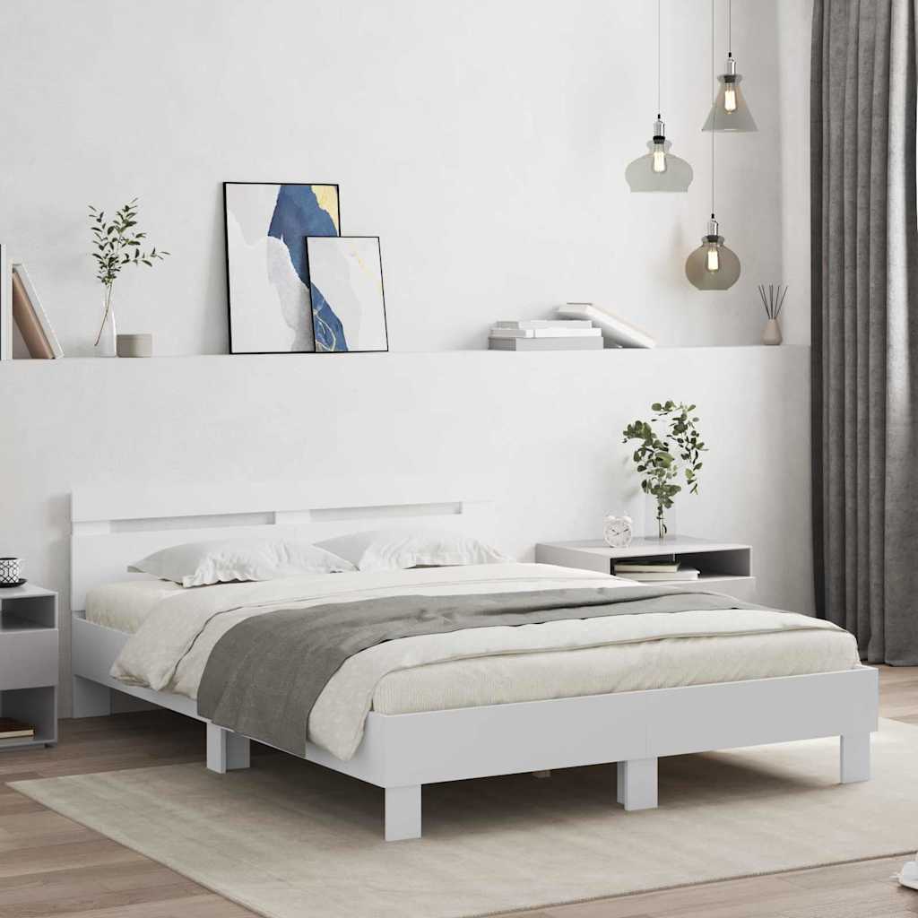 Bed Frame with Headboard White 137 x 190 cm Engineered Wood