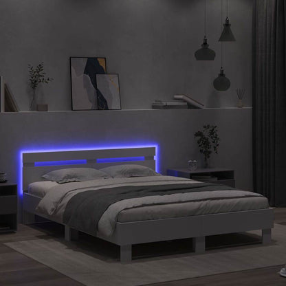 Bed Frame with LED White 152 x 203 cm Engineered Wood