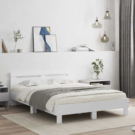 Bed Frame with LED White 152 x 203 cm Engineered Wood