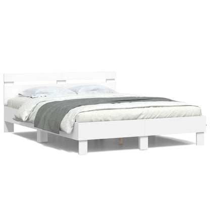 Bed Frame with LED White 152 x 203 cm Engineered Wood