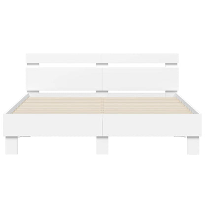 Bed Frame with LED White 152 x 203 cm Engineered Wood