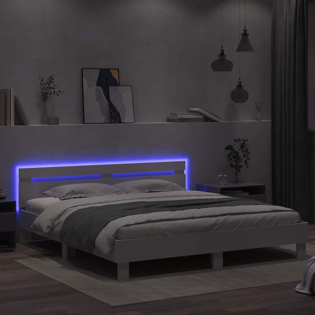 Bed Frame with Headboard White 193 x 203 cm Engineered Wood