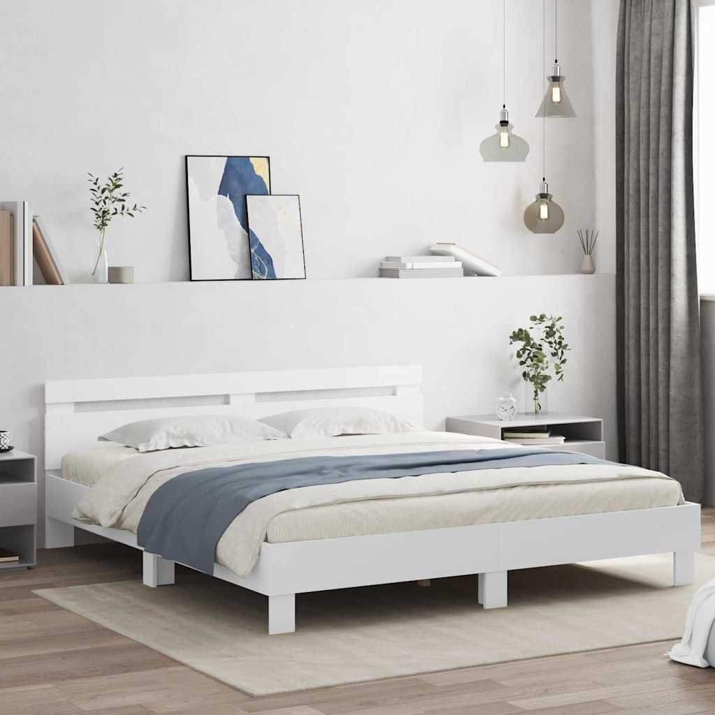 Bed Frame with Headboard White 193 x 203 cm Engineered Wood