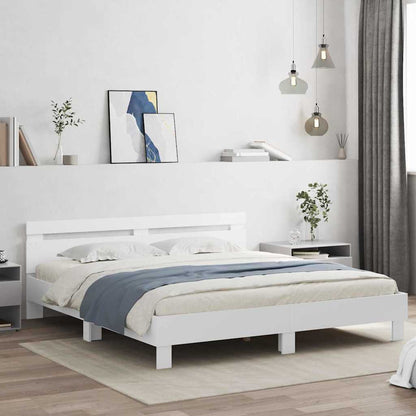 Bed Frame with Headboard White 193 x 203 cm Engineered Wood