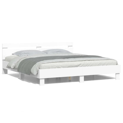 Bed Frame with LED White 193 x 203 cm Engineered Wood