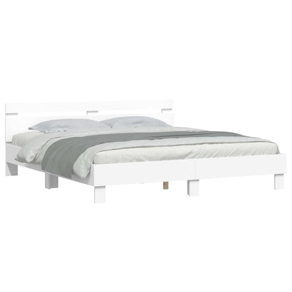 Bed Frame with LED White 193 x 203 cm Engineered Wood