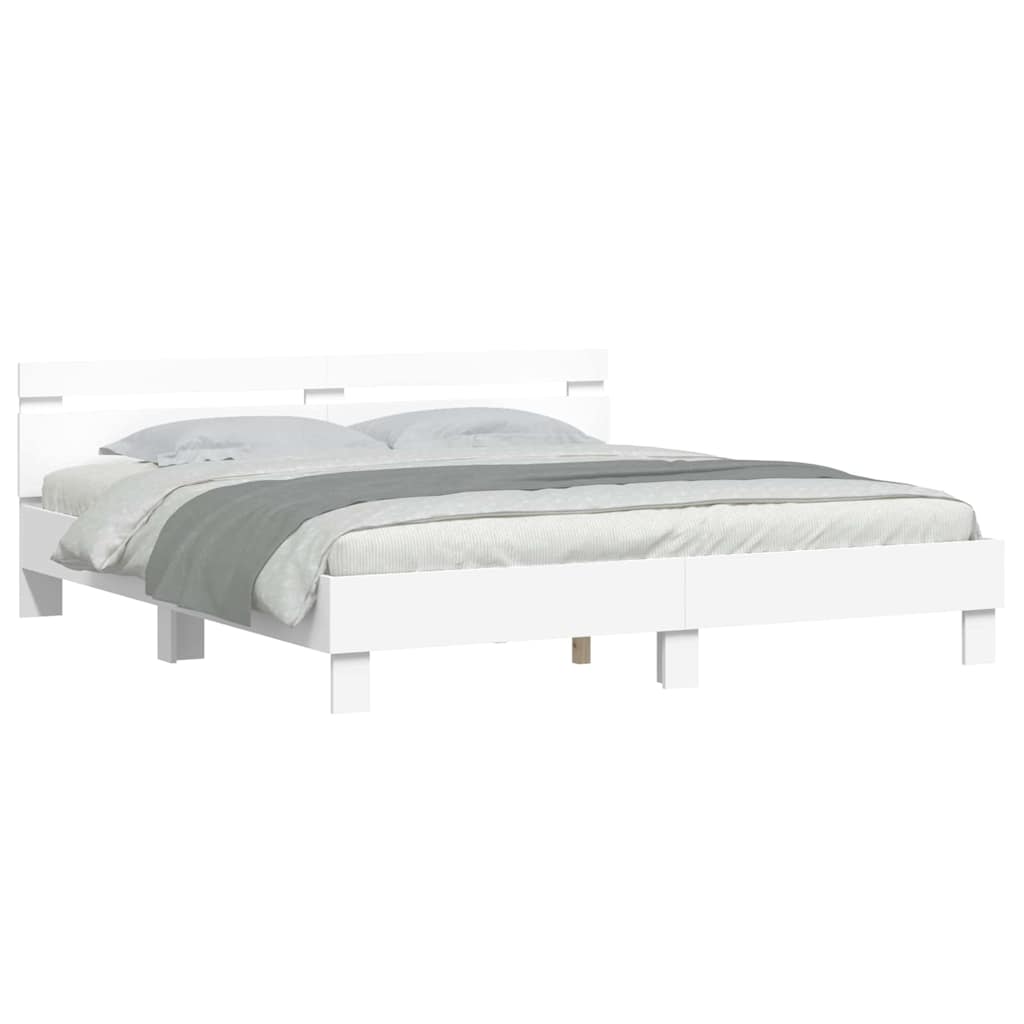 Bed Frame with Headboard White 193 x 203 cm Engineered Wood