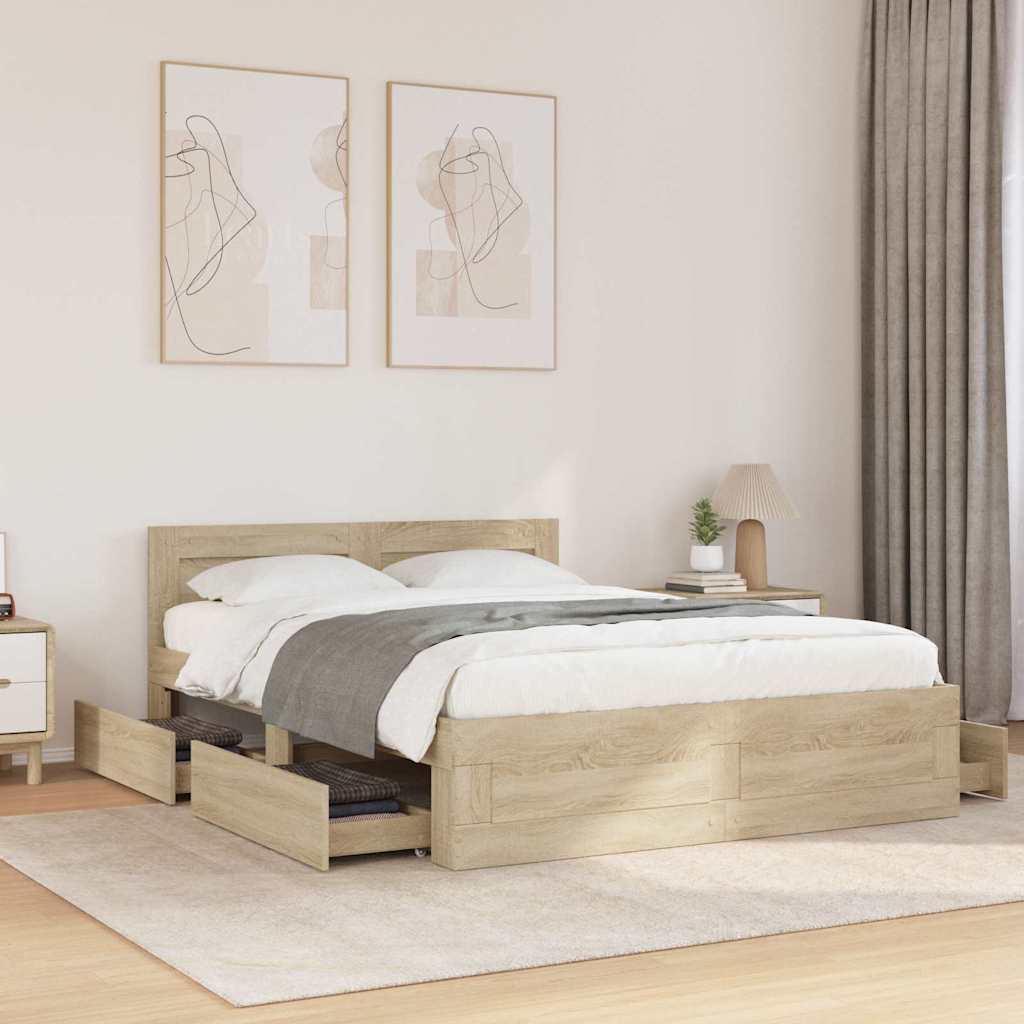 Bed Frame with Drawer 2 pcs Sonoma 137 x 188 cm Engineered Wood