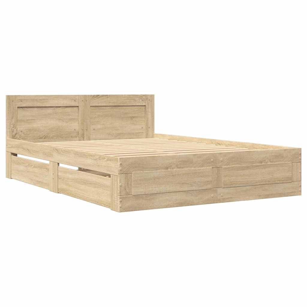 Bed Frame with Drawer 2 pcs Sonoma 137 x 188 cm Engineered Wood