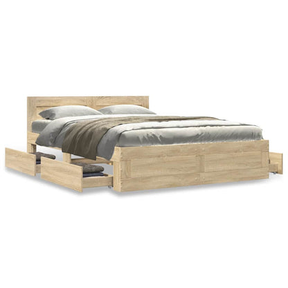 Bed Frame with Drawer 2 pcs Sonoma 137 x 188 cm Engineered Wood