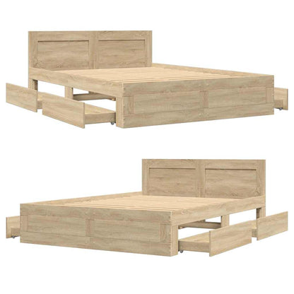 Bed Frame with Drawer 2 pcs Sonoma 137 x 188 cm Engineered Wood