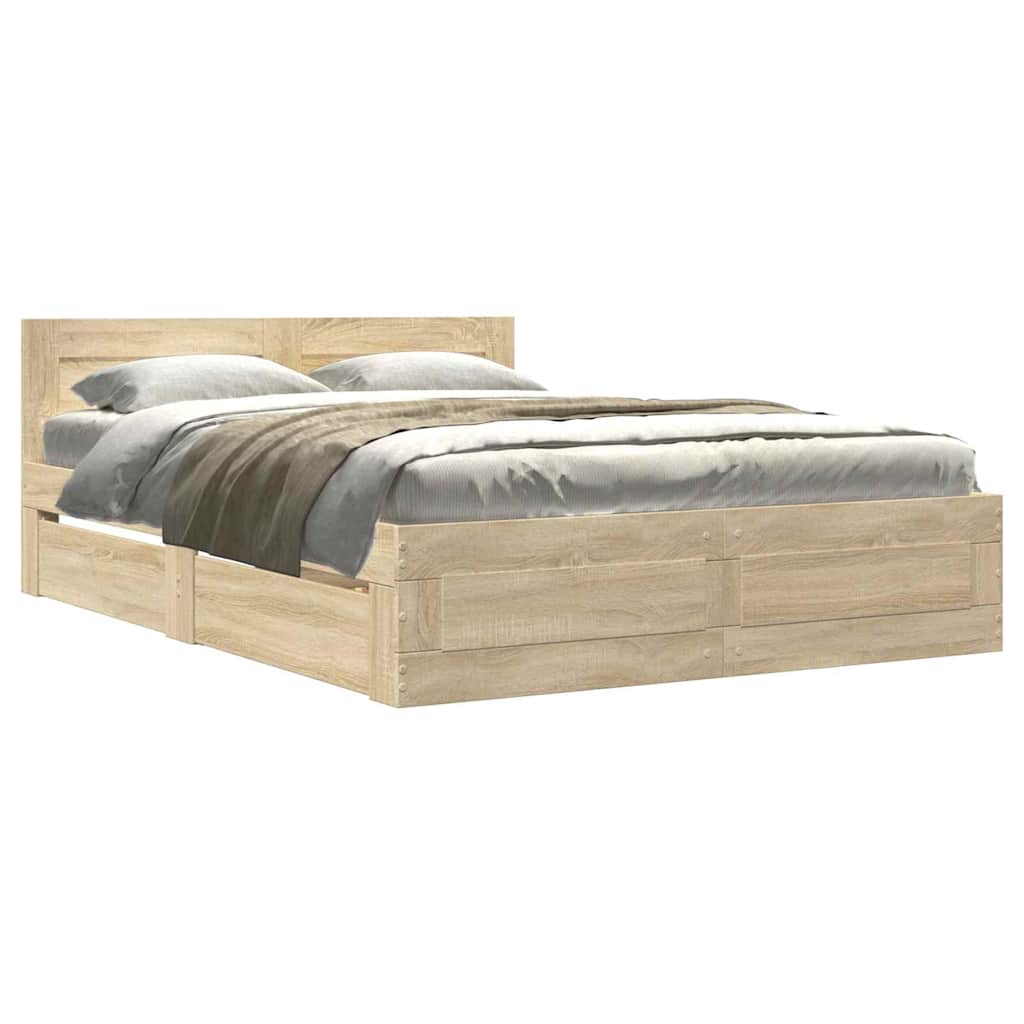 Bed Frame with Drawer 2 pcs Sonoma 137 x 188 cm Engineered Wood