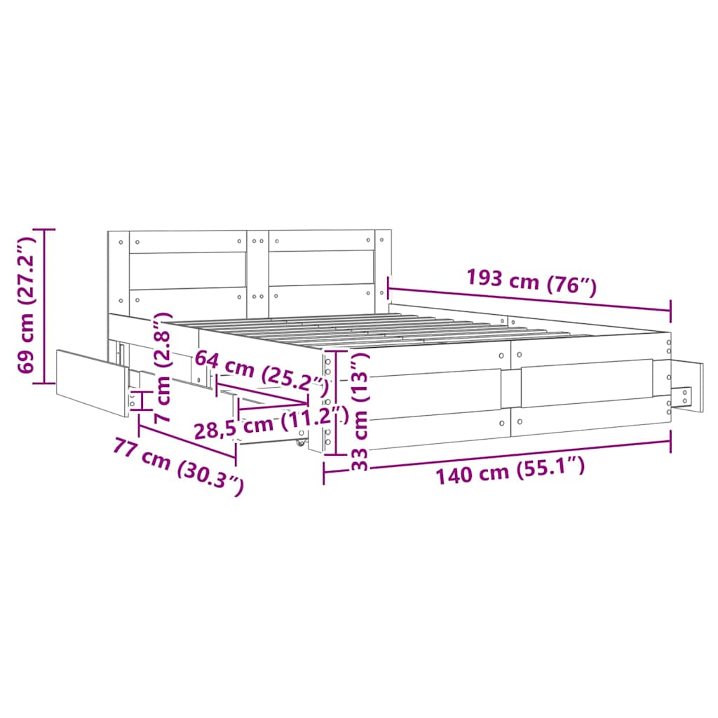 Bed Frame with Drawer 2 pcs Sonoma 137 x 188 cm Engineered Wood