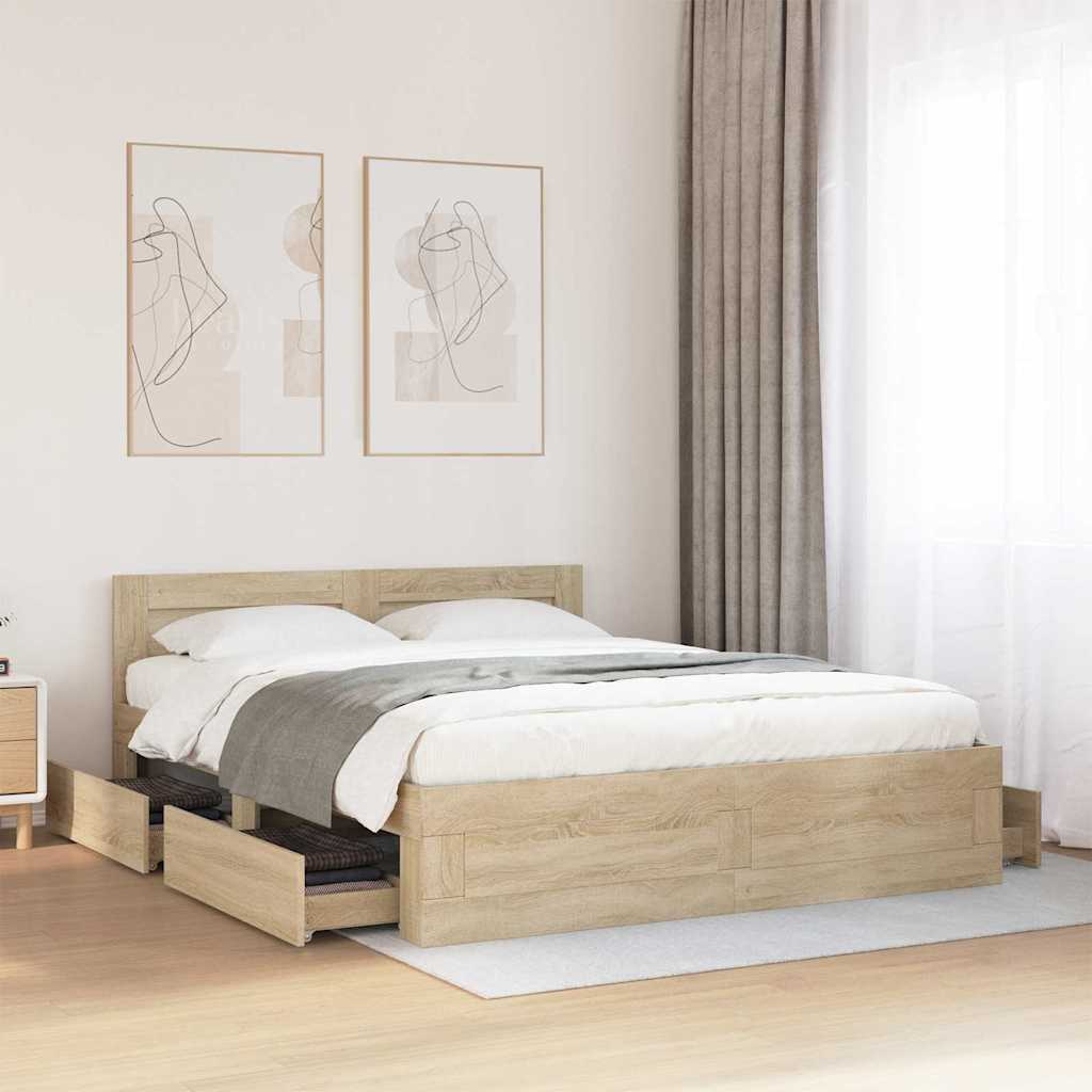Bed Frame with Drawer 2 pcs Sonoma 153 x 203 cm Engineered Wood