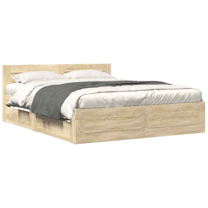 Bed Frame with Drawer 2 pcs Sonoma 153 x 203 cm Engineered Wood