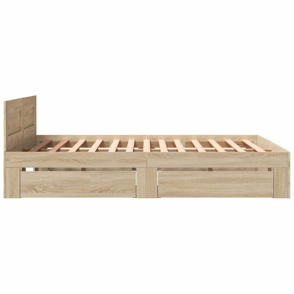 Bed Frame with Drawer 2 pcs Sonoma 153 x 203 cm Engineered Wood