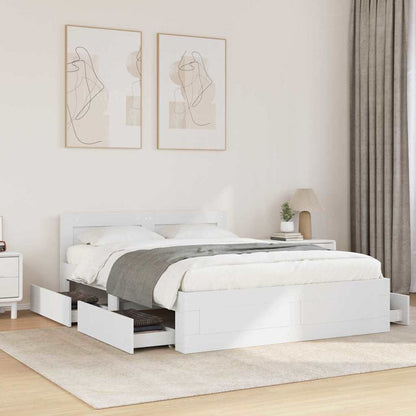 Bed Frame with Drawer 2 pcs White 137 x 188 cm Engineered Wood