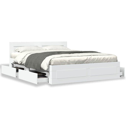 Bed Frame with Drawer 2 pcs White 150 x 200 cm Engineered Wood