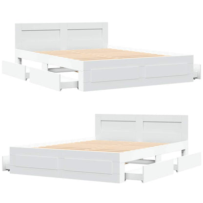 Bed Frame with Drawer 2 pcs White 150 x 200 cm Engineered Wood