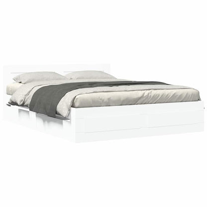 Bed Frame with Drawer 2 pcs White 150 x 200 cm Engineered Wood