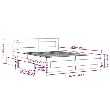 Bed Frame with Drawer 2 pcs White 150 x 200 cm Engineered Wood