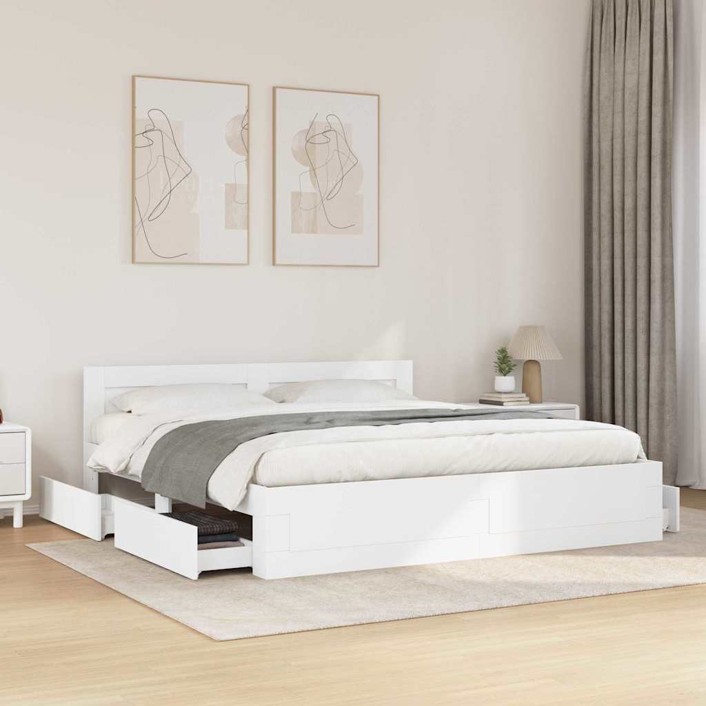 Bed Frame with Drawer 2 pcs White 193 x 203 cm Engineered Wood