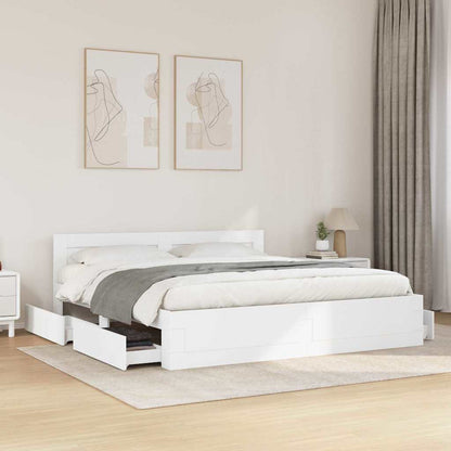 Bed Frame with Drawer 2 pcs White 193 x 203 cm Engineered Wood