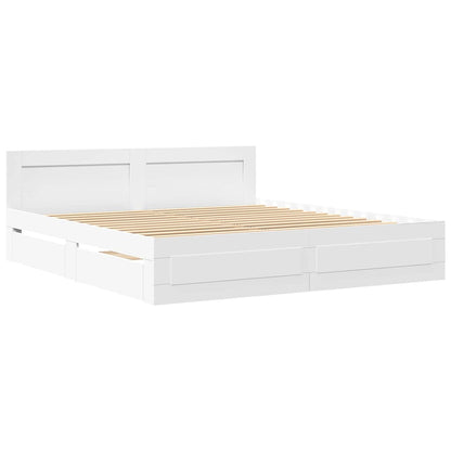 Bed Frame with Drawer 2 pcs White 193 x 203 cm Engineered Wood