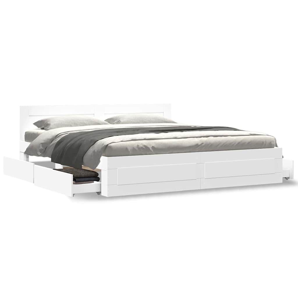 Bed Frame with Drawer 2 pcs White 193 x 203 cm Engineered Wood