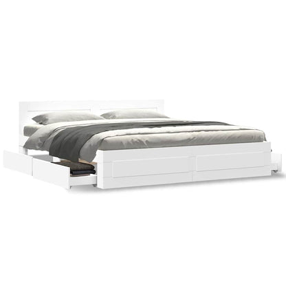 Bed Frame with Drawer 2 pcs White 193 x 203 cm Engineered Wood