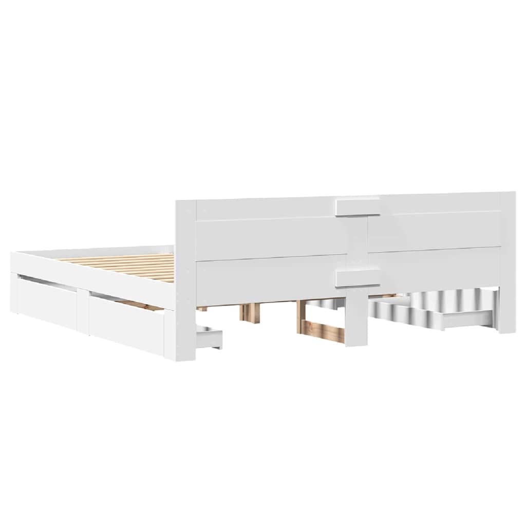 Bed Frame with Drawer 2 pcs White 193 x 203 cm Engineered Wood