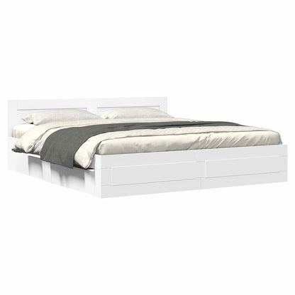 Bed Frame with Drawer 2 pcs White 193 x 203 cm Engineered Wood