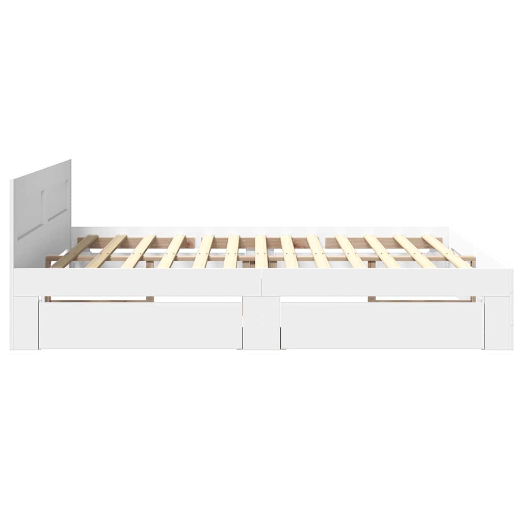 Bed Frame with Drawer 2 pcs White 193 x 203 cm Engineered Wood