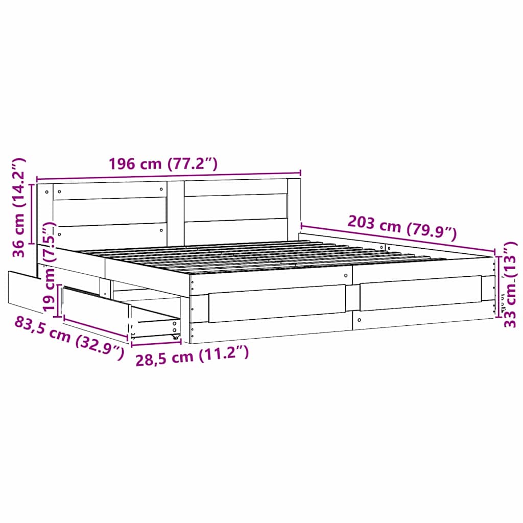 Bed Frame with Drawer 2 pcs White 193 x 203 cm Engineered Wood