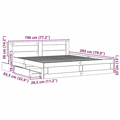 Bed Frame with Drawer 2 pcs White 193 x 203 cm Engineered Wood