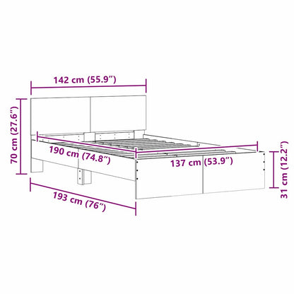 Bed Frame with Headboard Sonoma 137 x 190 cm Engineered Wood
