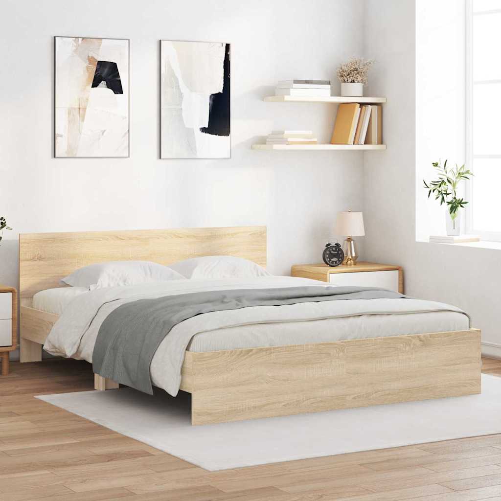 Bed Frame with Headboard Sonoma 152 x 203 cm Engineered Wood